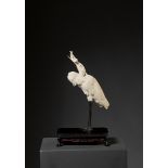 YAMAJI MITSUYUKI: A LARGE IVORY OKIMONO OF AN EGRET CATCHING AN EEL By Yamaji Mitsuyuki, signed