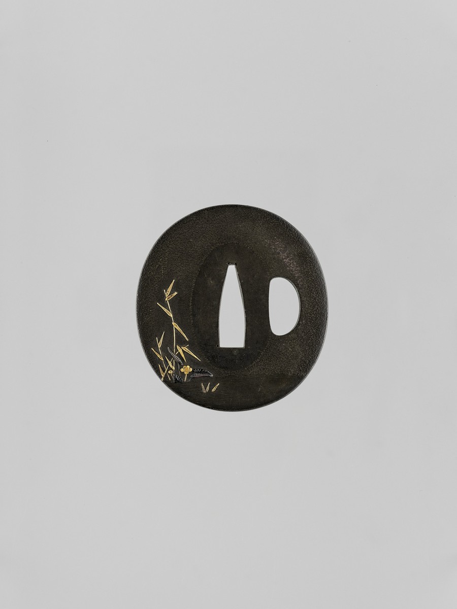 ISHIGURO MASATSUNE II: A GOLD-INLAID ISHIGURO SCHOOL SHIBUICHI TSUBA WITH HERONS By Ishiguro - Image 3 of 5