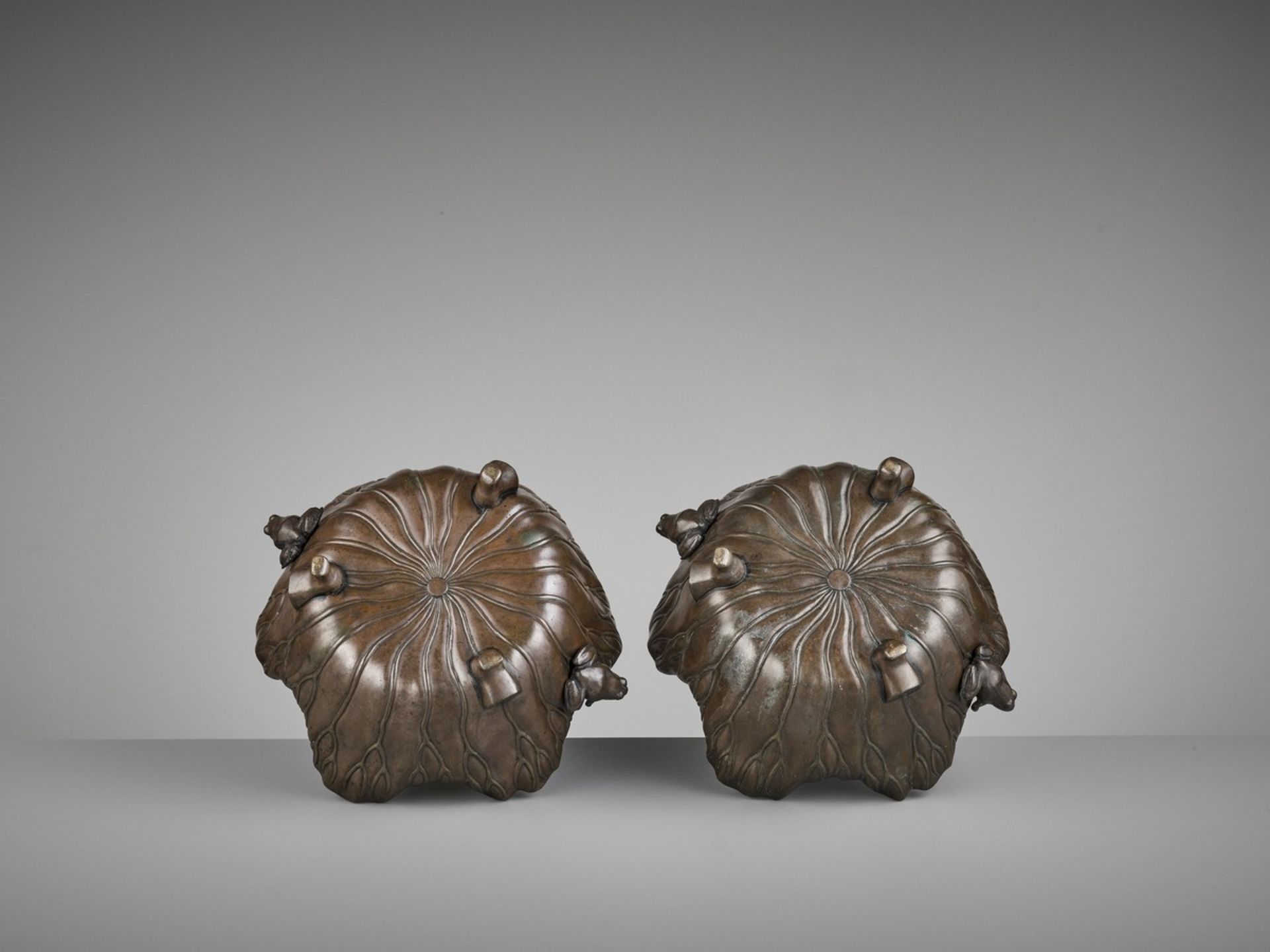 A PAIR OF BRONZE ‘LOTUS AND FROG’ WATER BASINS Japan, Meiji period (1868-1912)A pair of water basins - Bild 9 aus 9