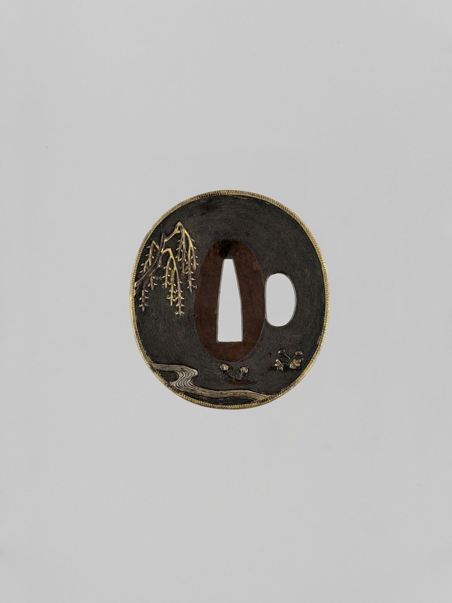 A GOLD AND SILVER-INLAID SHAKUDO TSUBA WITH OX AND BOKUDO Japan, 19th century, Edo period (1615- - Bild 4 aus 4