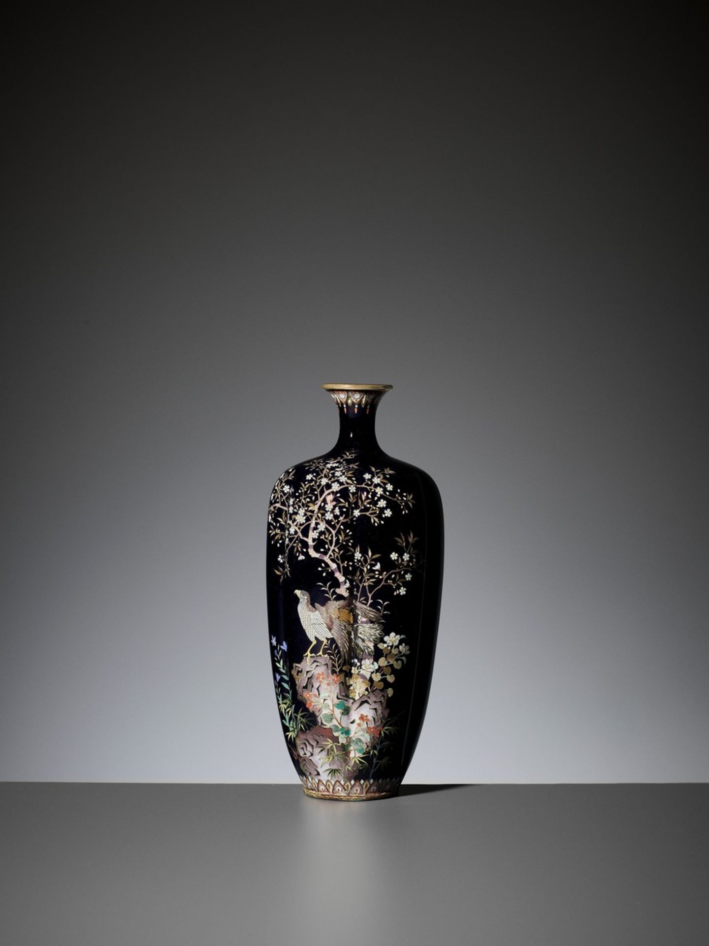 ANDO JUBEI: A LOBED CLOISONNÉ VASE WITH AN EAGLE By the Ando company, signed with the Ando company
