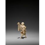 MASAYOSHI: AN IVORY OKIMONO OF A MONK CATCHING A LOBSTER By Masayoshi, signed Seppo-do