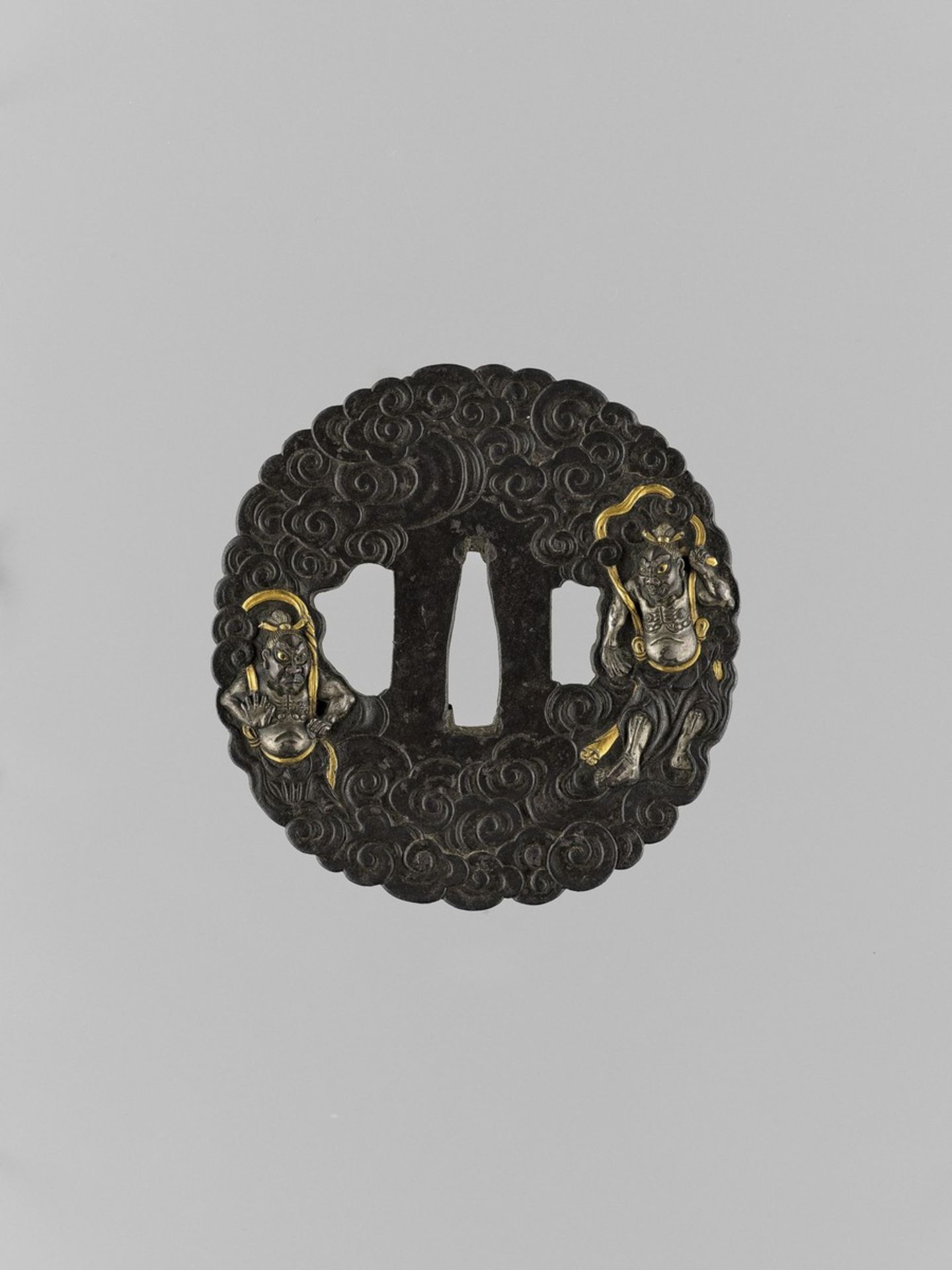 MASAYUKI: A HAMANO SCHOOL IRON TSUBA WITH TEMPLE GUARDIANS (NIO) After Hamano Masayuki (Hamano