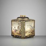 KINKOZAN: A SUPERB AND LARGE SATSUMA CERAMIC LIDDED JAR WITH POLYCHROME ENAMELS AND GOLD PAINTING ON