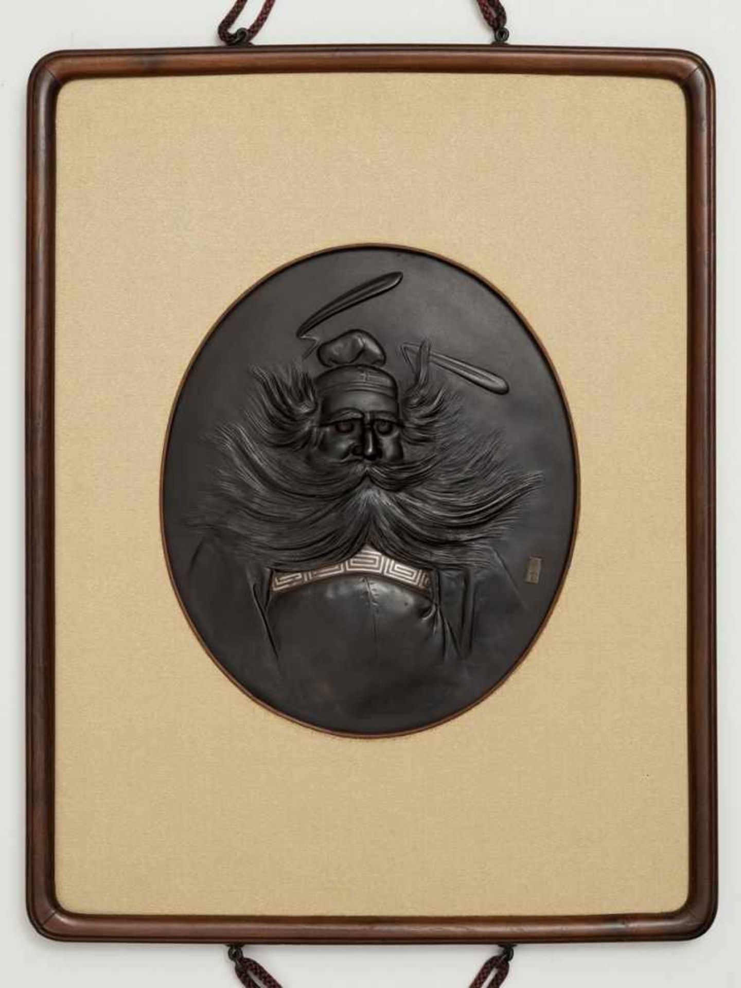 OSHIMA JOUN: AN EXCEPTIONAL FRAMED BRONZE PICTURE OF SHOKI By Oshima Joun (1858-1940), signed - Image 3 of 5