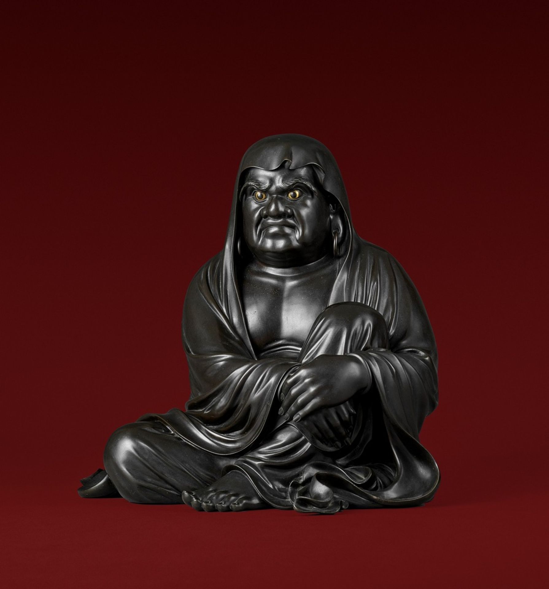 TAKAHASHI RYOUN: A MASSIVE AND MASTERFUL BRONZE OF DARUMA By Takahashi Ryoun, signed Takahashi