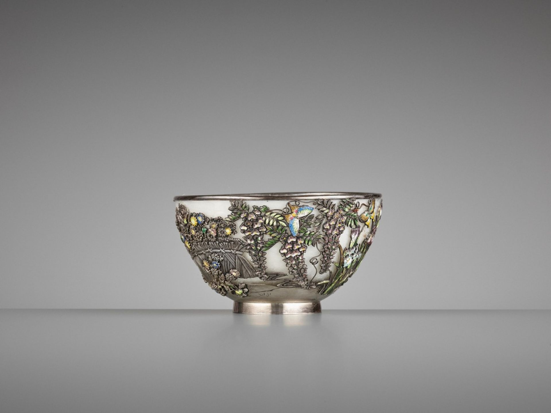 MASAMITSU: A SILVER, ENAMEL AND GLASS BOWL By Masamitsu, signed MasamitsuJapan, Meiji period (1868-