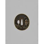 KITAGAWA SOTEN: A FINE COPPER TSUBA DEPICTING THE BATTLE OF UJI By Kitagawa Soten, signed Hikone ju,