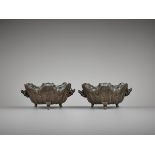 A PAIR OF BRONZE ‘LOTUS AND FROG’ WATER BASINS Japan, Meiji period (1868-1912)A pair of water basins
