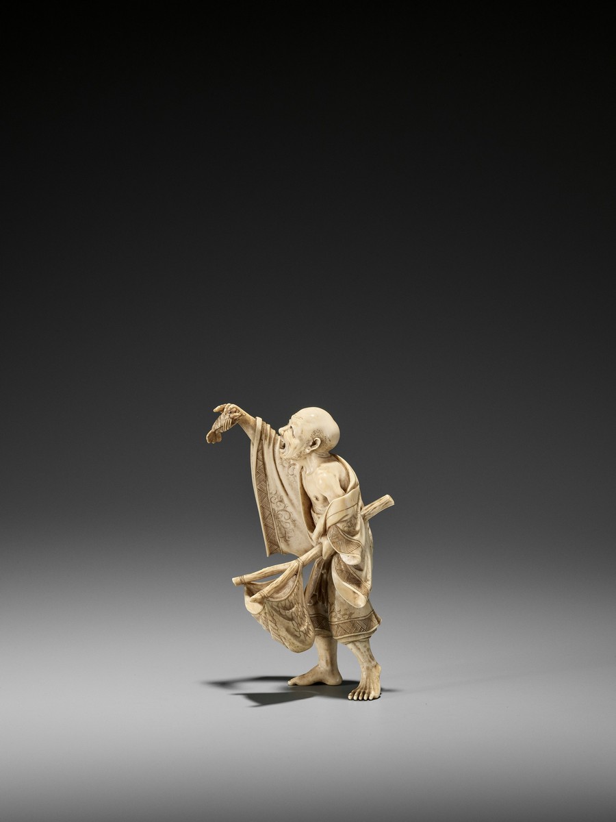 MASAYOSHI: AN IVORY OKIMONO OF A MONK CATCHING A LOBSTER By Masayoshi, signed Seppo-do - Image 2 of 8