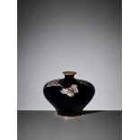 A MIDNIGHT BLUE CLOISONNÉ VASE WITH BUTTERFLIES Japan, Meiji period (1868-1912)The vase with an