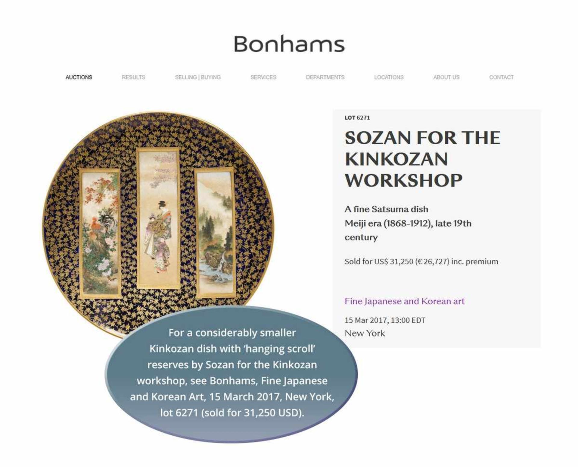 KINKOZAN: A SATSUMA CERAMIC DISH WITH SCROLL PAINTINGS OF POETS By Kinkozan, signed Kinkozan with - Bild 9 aus 9