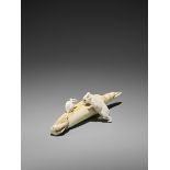 A STAINED IVORY OKIMONO OF TWO RATS GNAWING AT A CORN COB Japan, Meiji period (1868-1912)