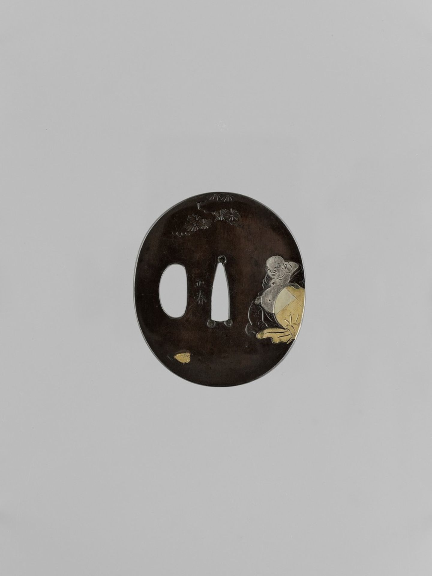 MASAHARU: A SHIBUICHI TSUBA WITH HOTEI Signed MasaharuJapan, 19th century, Edo period (1615-1868)