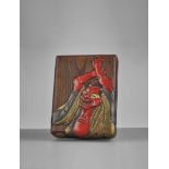 TAIGYO YAMADA: A LACQUERED HINOKI WOOD BOX DEPICTING ONI NO NEMBUTSU By Taigyo Yamada, signed