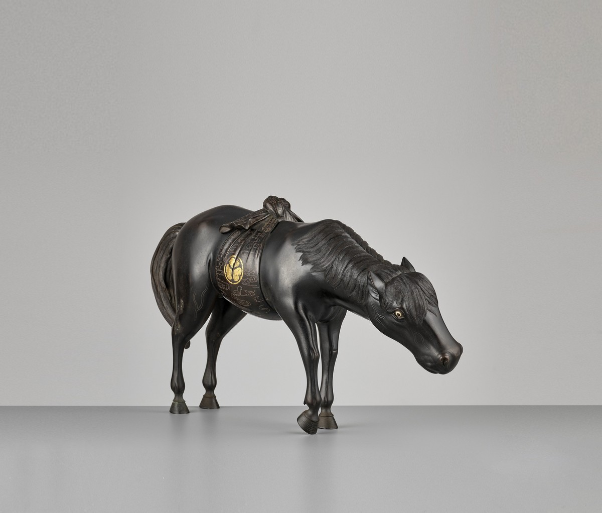A VERY HEAVY SILVER AND GOLD-INLAID ‘HORSE’ CENSER Japan, 1750-1850, Edo period (1615-1868)The horse