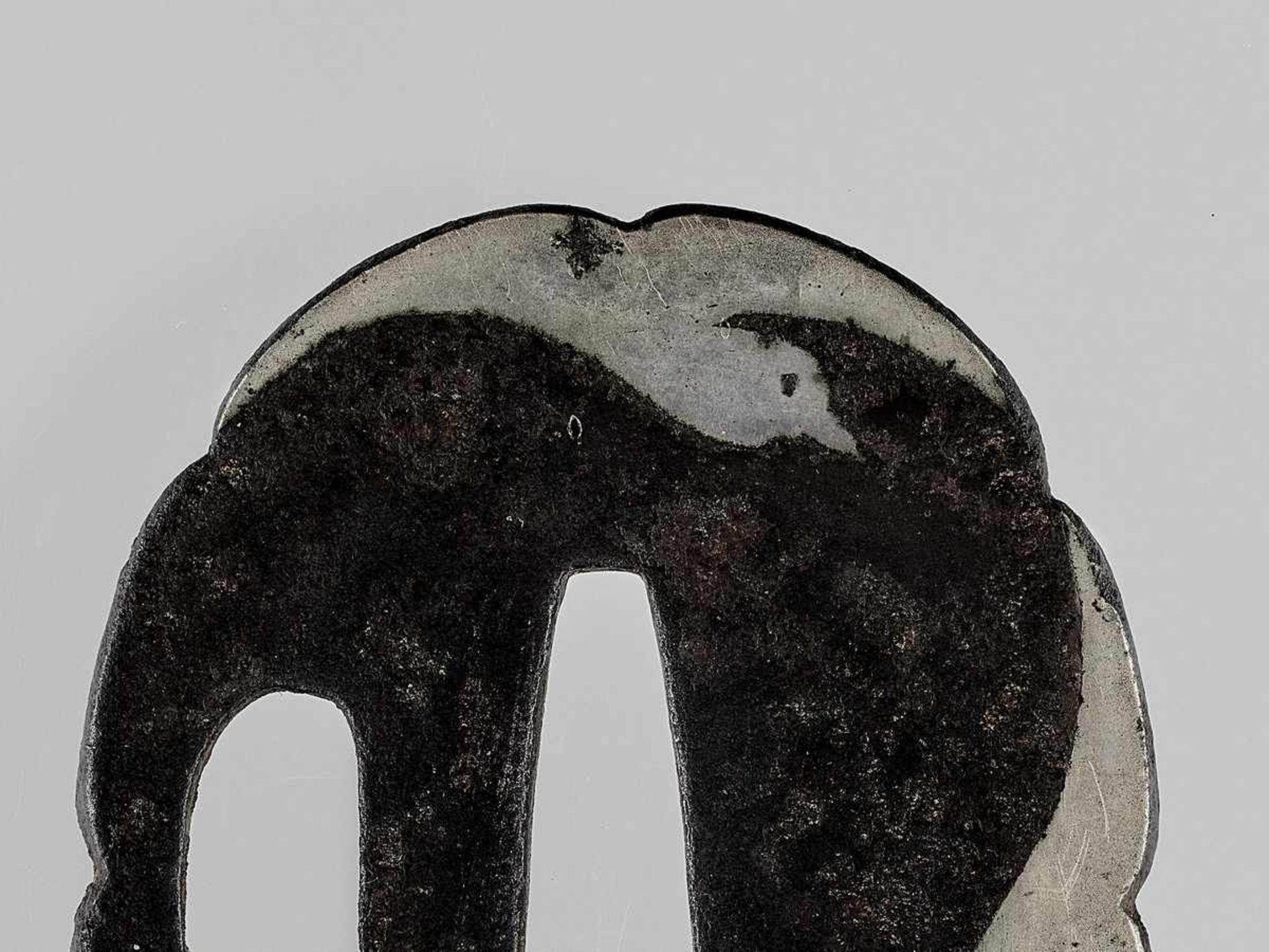 A RARE HAZAMA-SCHOOL SILVER-INLAID IRON TSUBA WITH NBTHK CERTIFICATE Japan, 18th century or earlier, - Bild 5 aus 5