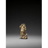 ICHIRYUSAI: AN IVORY OKIMONO OF A NIO GUARDIAN AND SCULPTOR By Ichiryusai, Signed Ichiryusai with