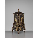 A RARE AND UNUSUAL LACQUERED WOOD EXPORT CIGAR DISPENSER Japan, late 19th centuryOf octagonal shape,