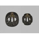 YASUCHIKA: A NARA IRON DAISHO TSUBA SET WITH ELEPHANTS By Yasuchika, signed YasuchikaJapan, 19th