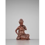 SAISHASHUN: A BIZEN CERAMIC FIGURE OF A BIJIN DRYING HERSELF, EX HAYASHI COLLECTION Signed