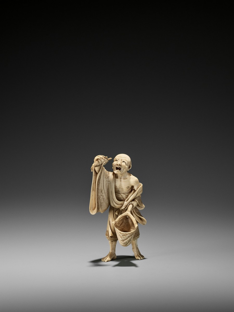 MASAYOSHI: AN IVORY OKIMONO OF A MONK CATCHING A LOBSTER By Masayoshi, signed Seppo-do - Image 6 of 8