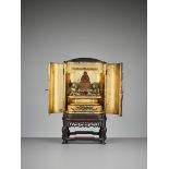 A LACQUERED WOOD TRAVELING SHRINE, ZUSHI, WITH MYOKEN BOSATSU Japan, Momoyama (1573-1615) to early