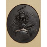 OSHIMA JOUN: AN EXCEPTIONAL FRAMED BRONZE PICTURE OF SHOKI By Oshima Joun (1858-1940), signed