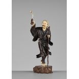 RYOKO: A LARGE WOOD AND IVORY OKIMONO OF CHOKARO SENNIN AND HIS HORSE By Ryoko, signed RyokoJapan,