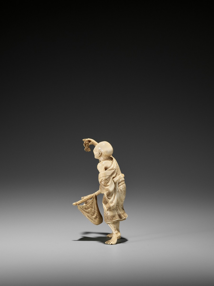 MASAYOSHI: AN IVORY OKIMONO OF A MONK CATCHING A LOBSTER By Masayoshi, signed Seppo-do - Image 3 of 8