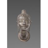 A FINE AND RARE CHAM SILVER HEAD OF SHIVA