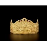 AN EXTRE MELY RARE AND FINE CHAM GEMSTONE-SET GOLD REPOUSSÉ CROWN WITH GARUDAS