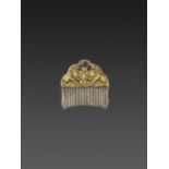 A CHAM GEMSTONE-SET GOLD REPOUSSÉ AND SILVER HAIR COMB WITH ROYAL ELEPHANTS