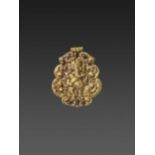 A CHAM GEMSTONE-SET GOLD REPOUSSÉ PENDANT DEPICTING GANESHA DANCING