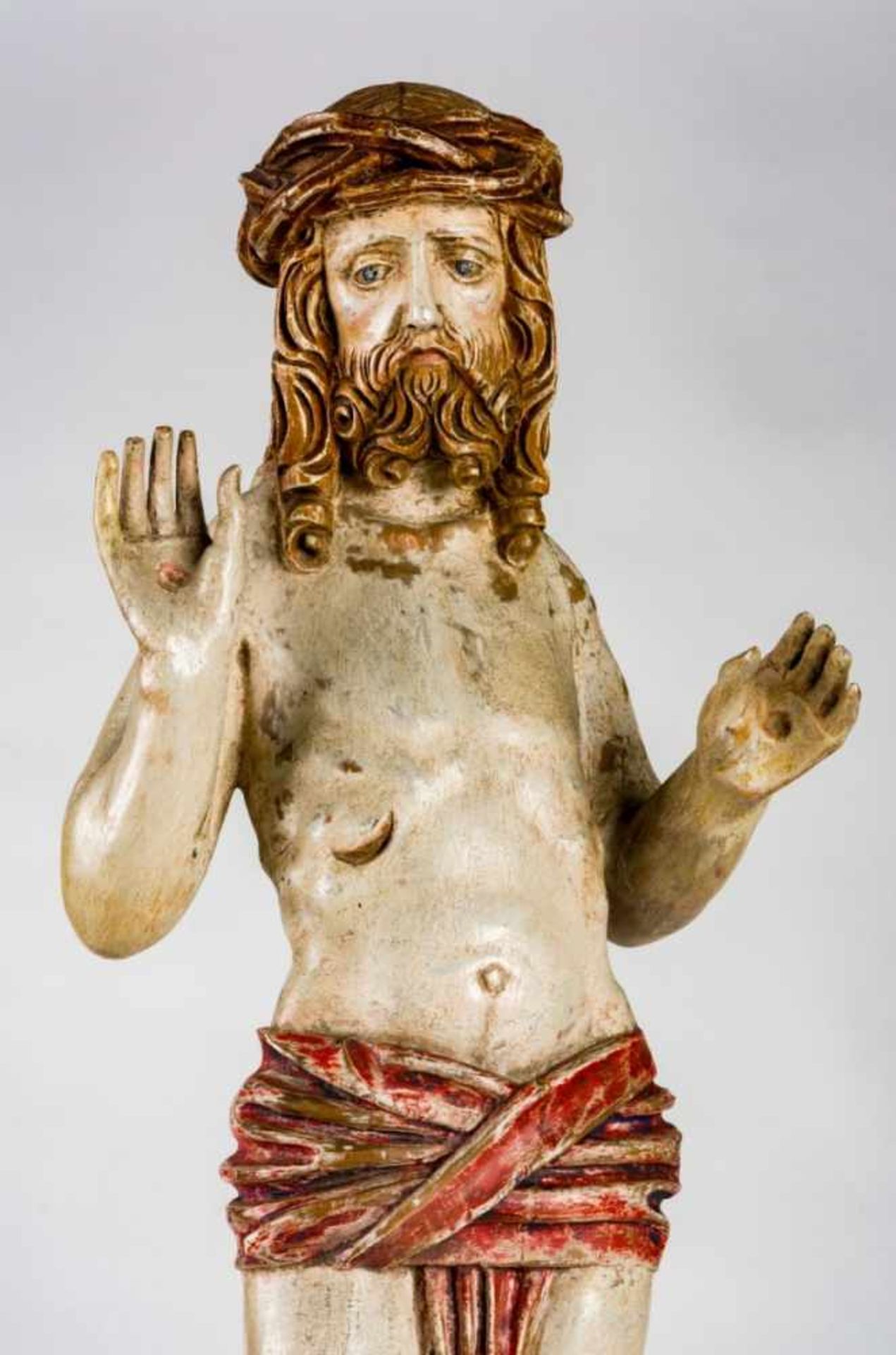 Man of Sorrows, Gothic wooden sculpture, probably Lake Constance area, between 1480 and1520, - Image 2 of 2