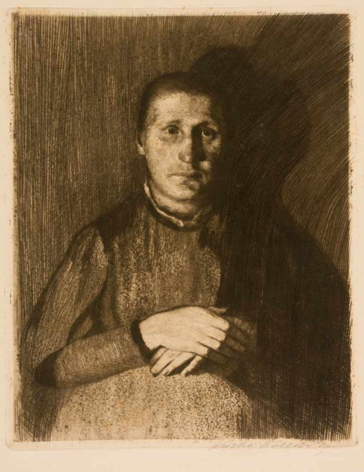 Käthe KOLLWITZ (1867-1945), Woman with hands on top of each other, Etching, signed withpencil, ca.