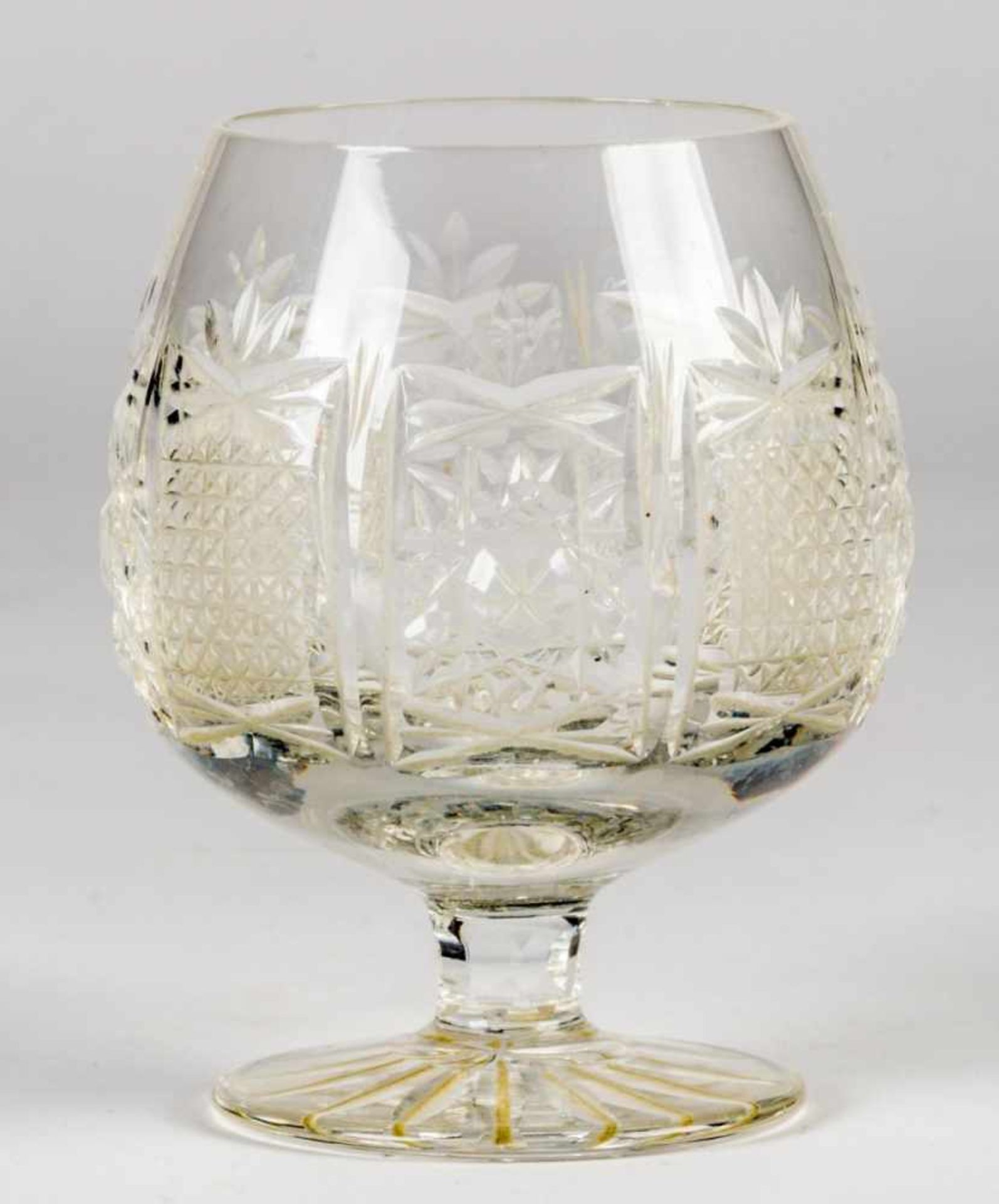 Set of 6 whiskey / cognac glasses, Bohemian, probably Moser Karlsbad, colorless crystalglass with