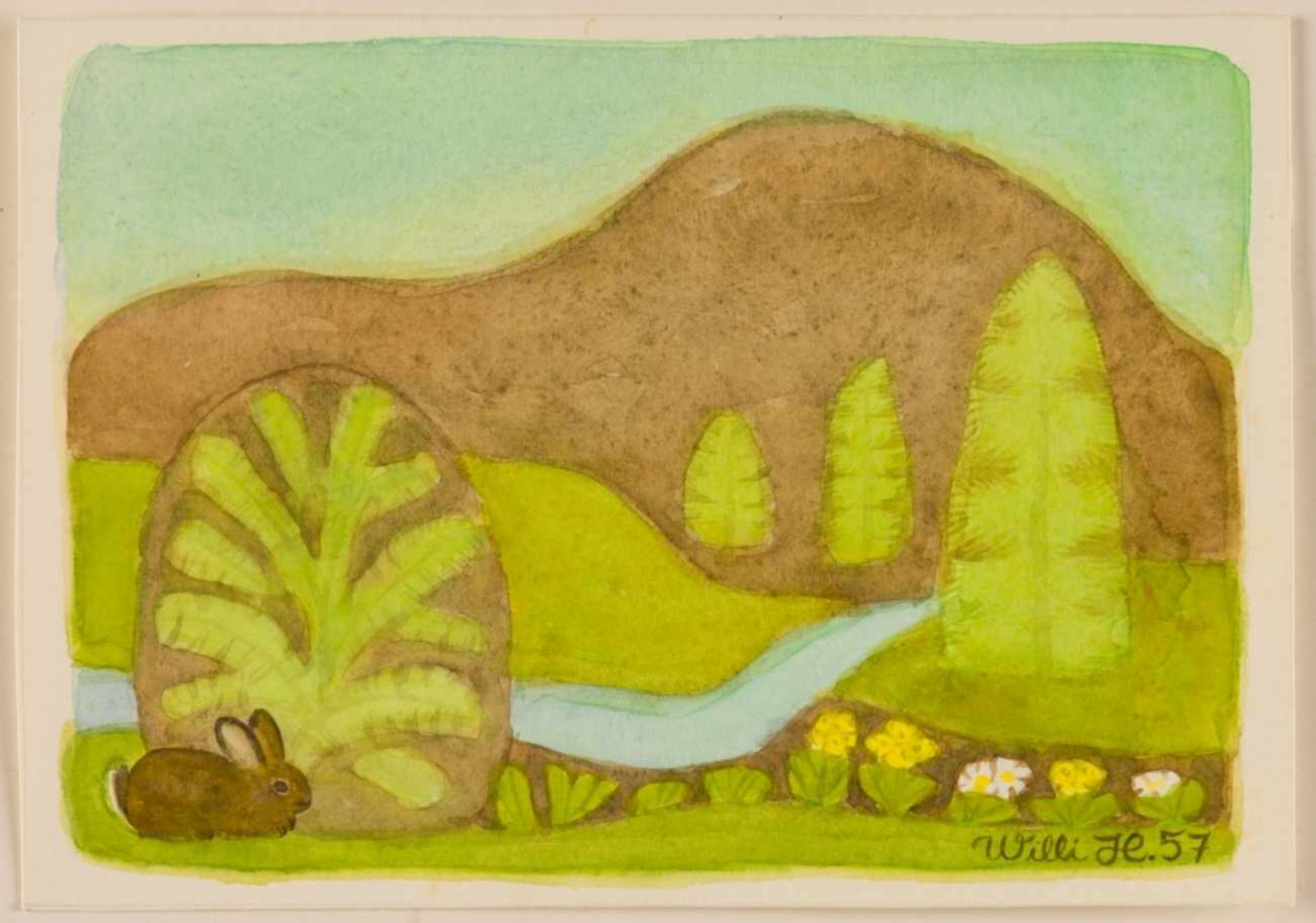 Willi HARTUNG (1915-1987)LandschaftAquarell, bemalte Postkarte an Walter Toppolet, signiert und