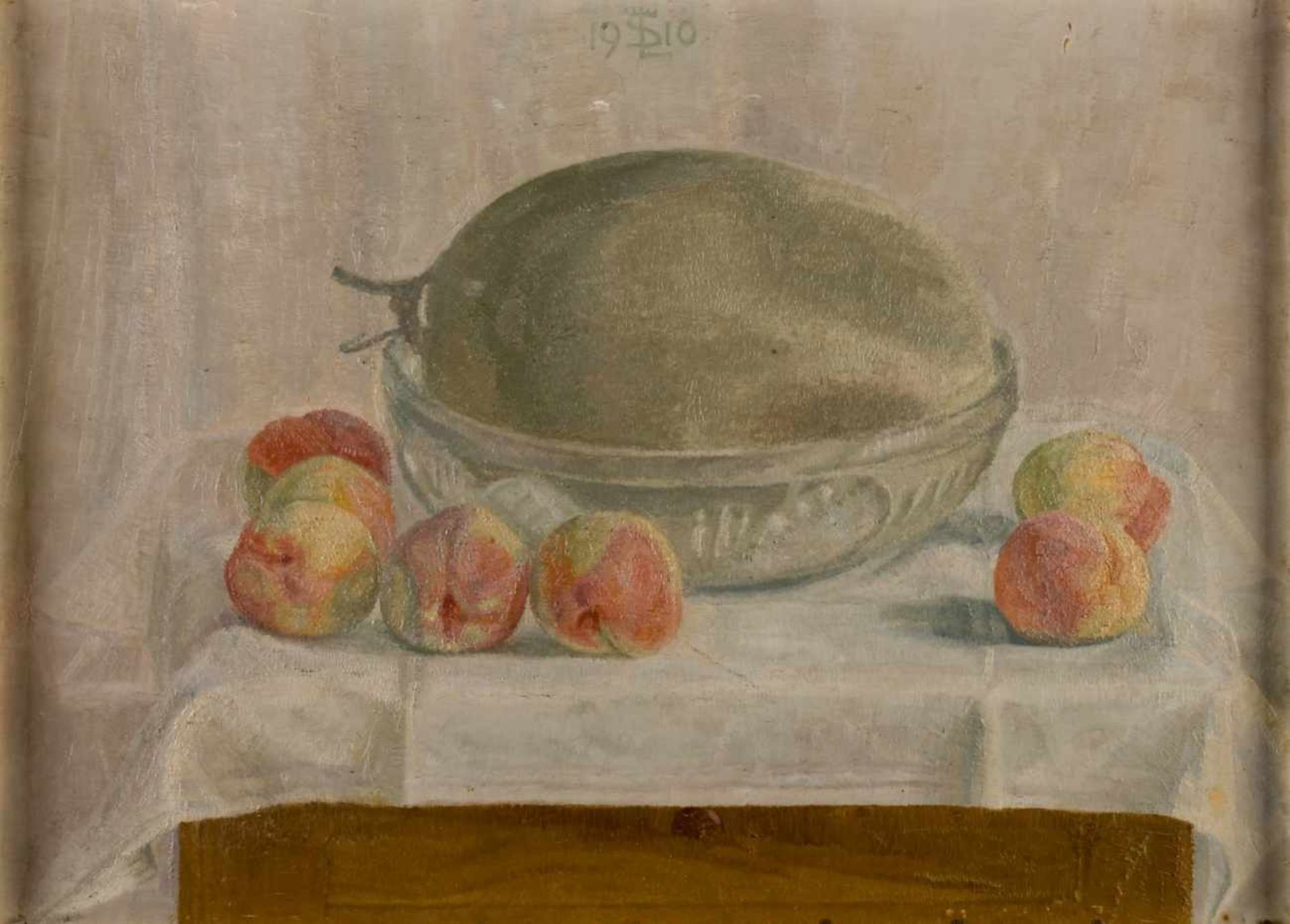 Siegfried von Leth (1883-1914), Peach and melon, Oil on cardboard, monogrammed and dated1910, 36 x