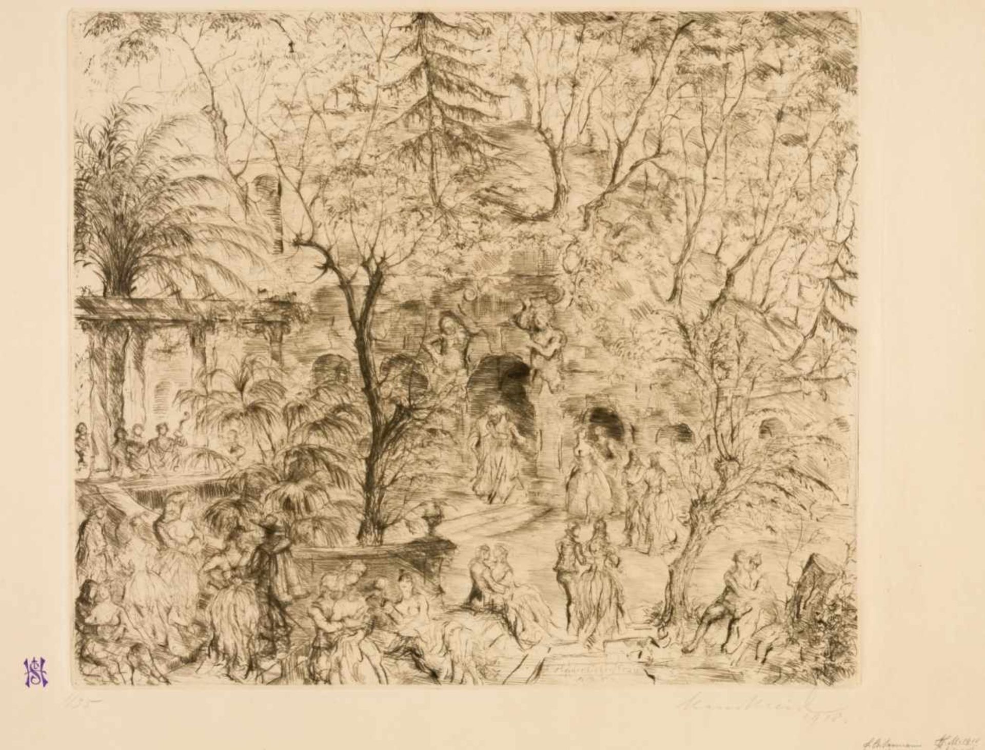 Hans MEID (1883-1957), Garden of Love, Large etching, 1/35, signed with pencil and dated1918, 27,5 x