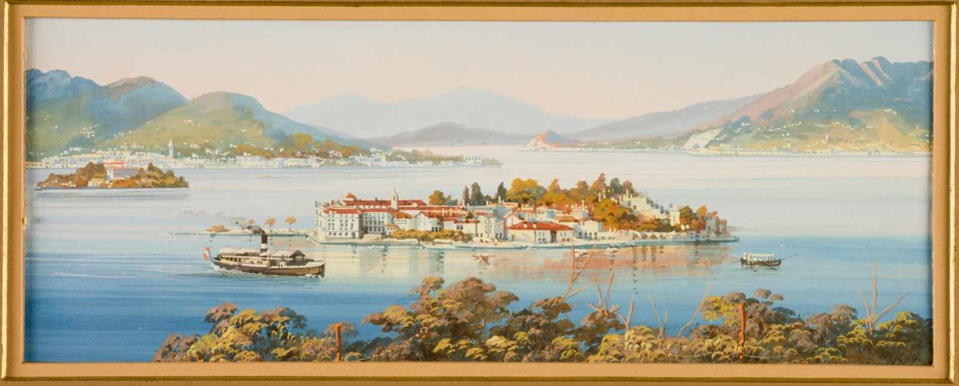Unknown artist, Isola Bella (Lago Maggiore), watercolor on paper, probably 19th c., 12,5 x32 - Image 2 of 3