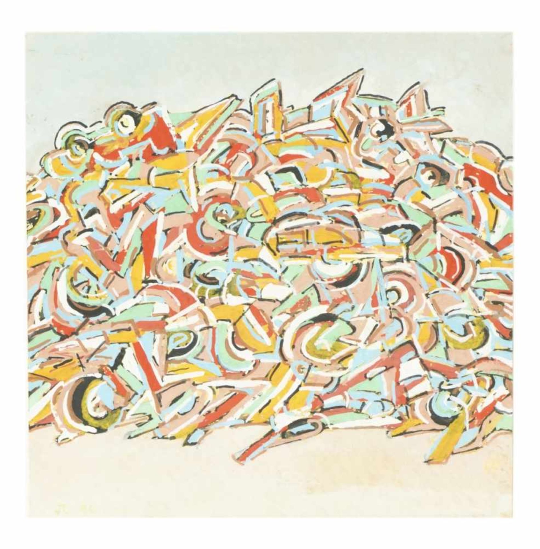 Joao CLIMACO CORDEIRO, Velo-Voayage, Gouache, monogrammed, verso dated 1986, 21,5 x 21 cmJoao