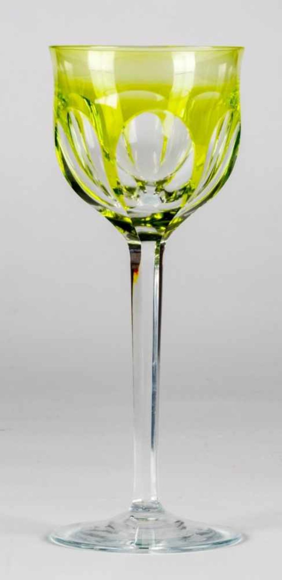 Very nice set of 6 white wine glasses MOSER-KARLSBAD, colourless crystal glass, olivegreen