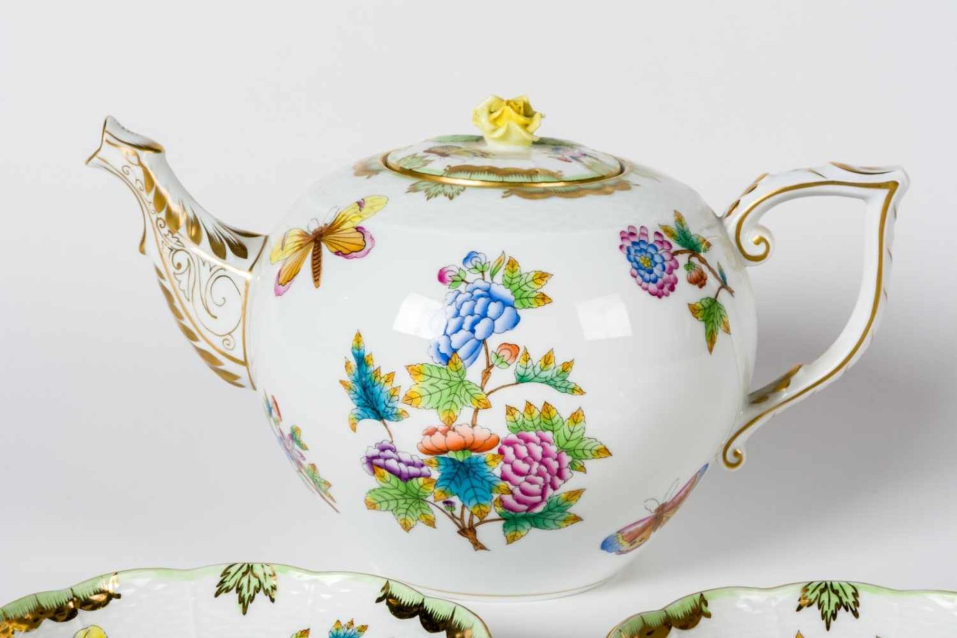 HEREND tea set for 6 persons, motif: Victoria, porcelain, hand-painted, 2nd half of 20thcentury, - Image 4 of 5