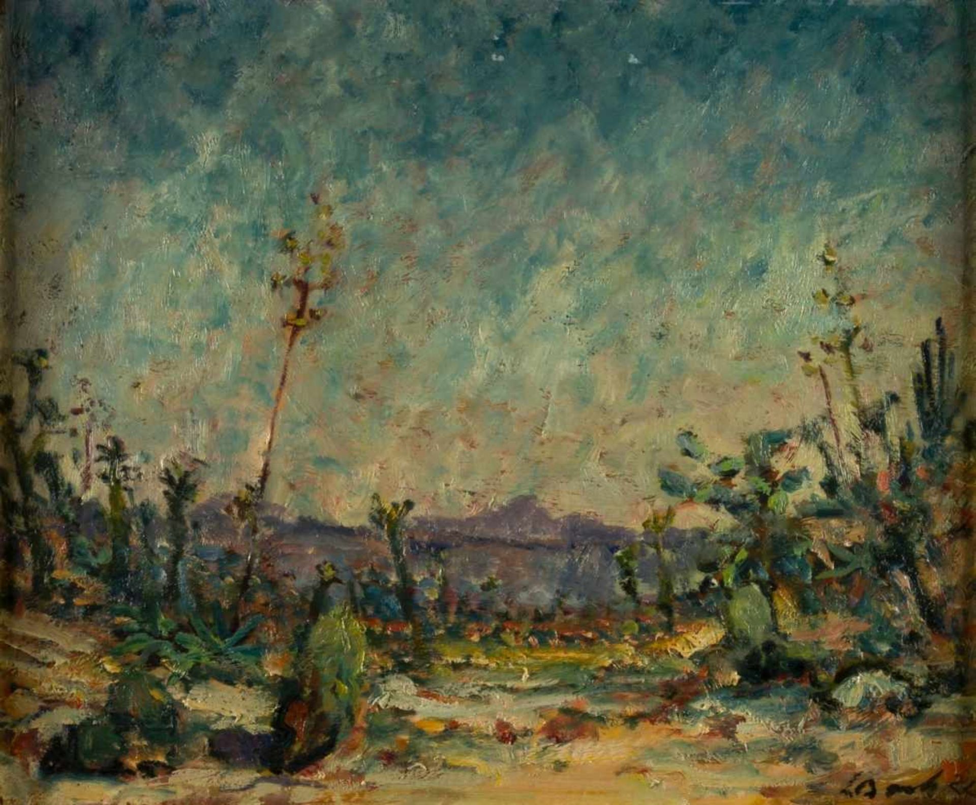 Ludwig Bock (1896-1971), Landscape with cactuses, Oil on board, signed and dated (19)22,48 x 58