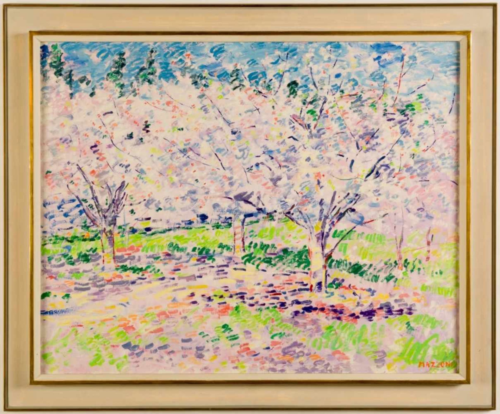 Franco MAZZONI (1928-2006), Flowering orchard, Oil on canvas, signed, 74 x 92,5 cm, frame:107,5 x 89 - Bild 2 aus 2