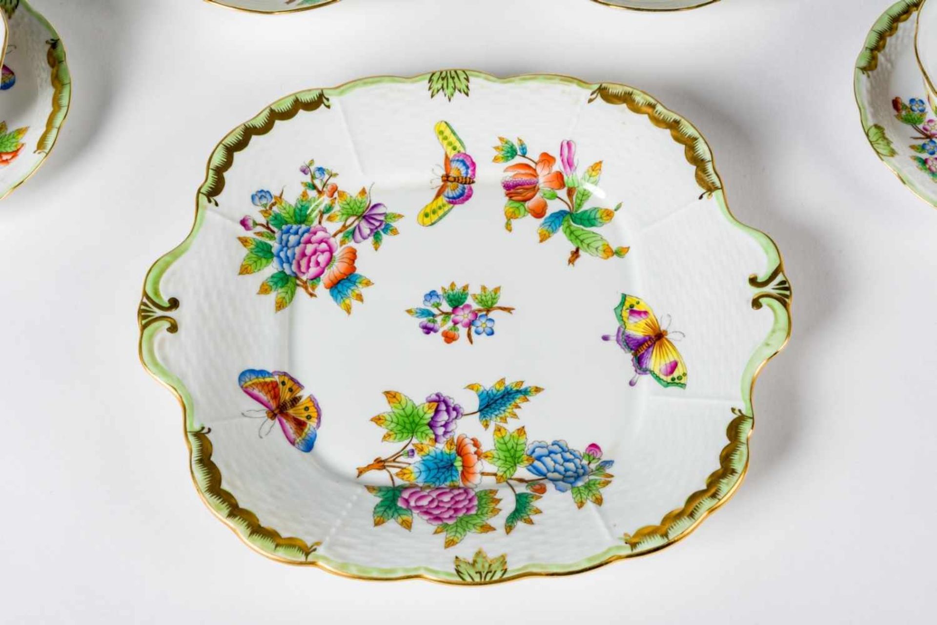 HEREND tea set for 6 persons, motif: Victoria, porcelain, hand-painted, 2nd half of 20thcentury, - Bild 3 aus 5