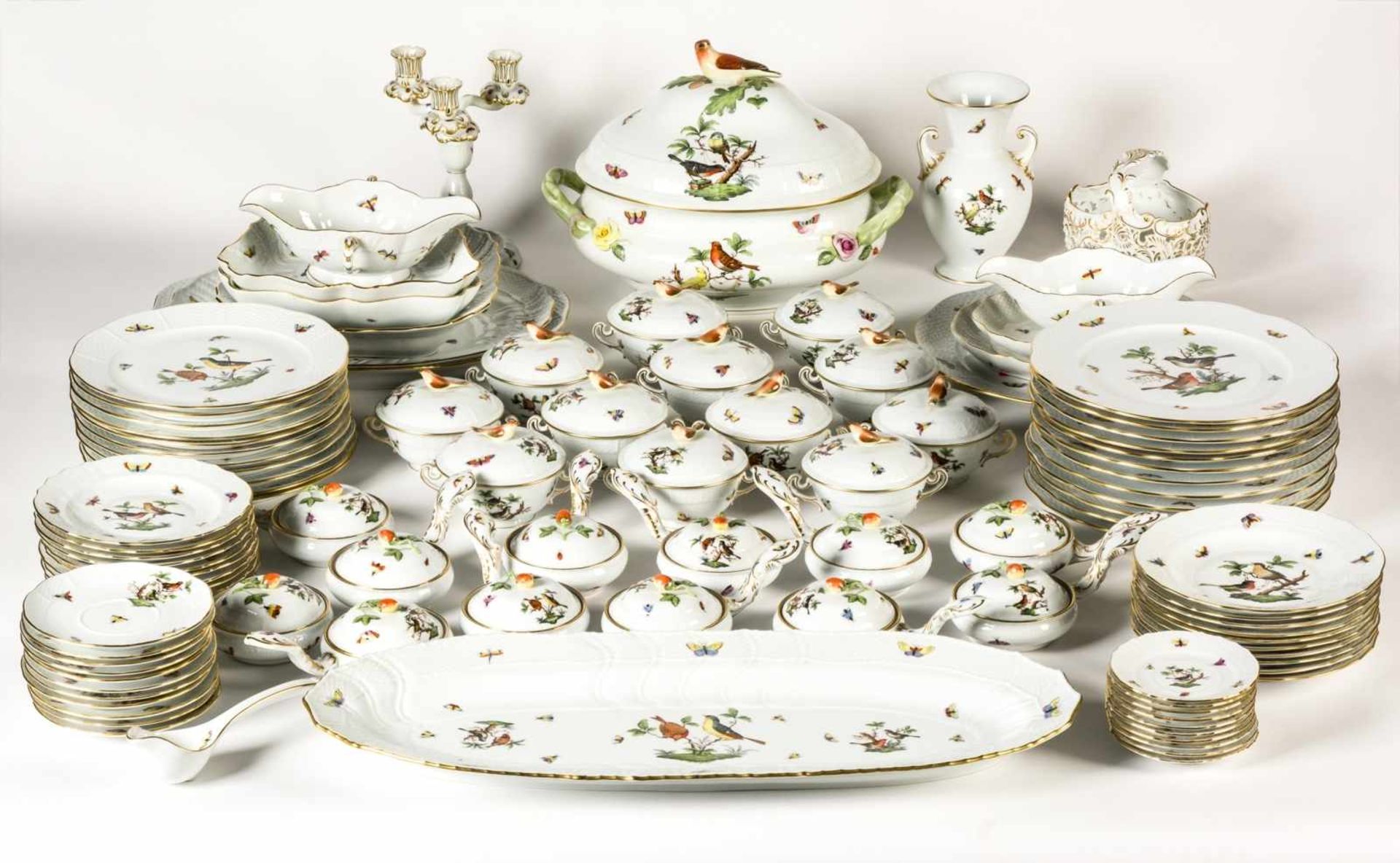 HEREND dinner service for 12 persons, motif Rothschild, porcelain, hand painted, 2nd half20th