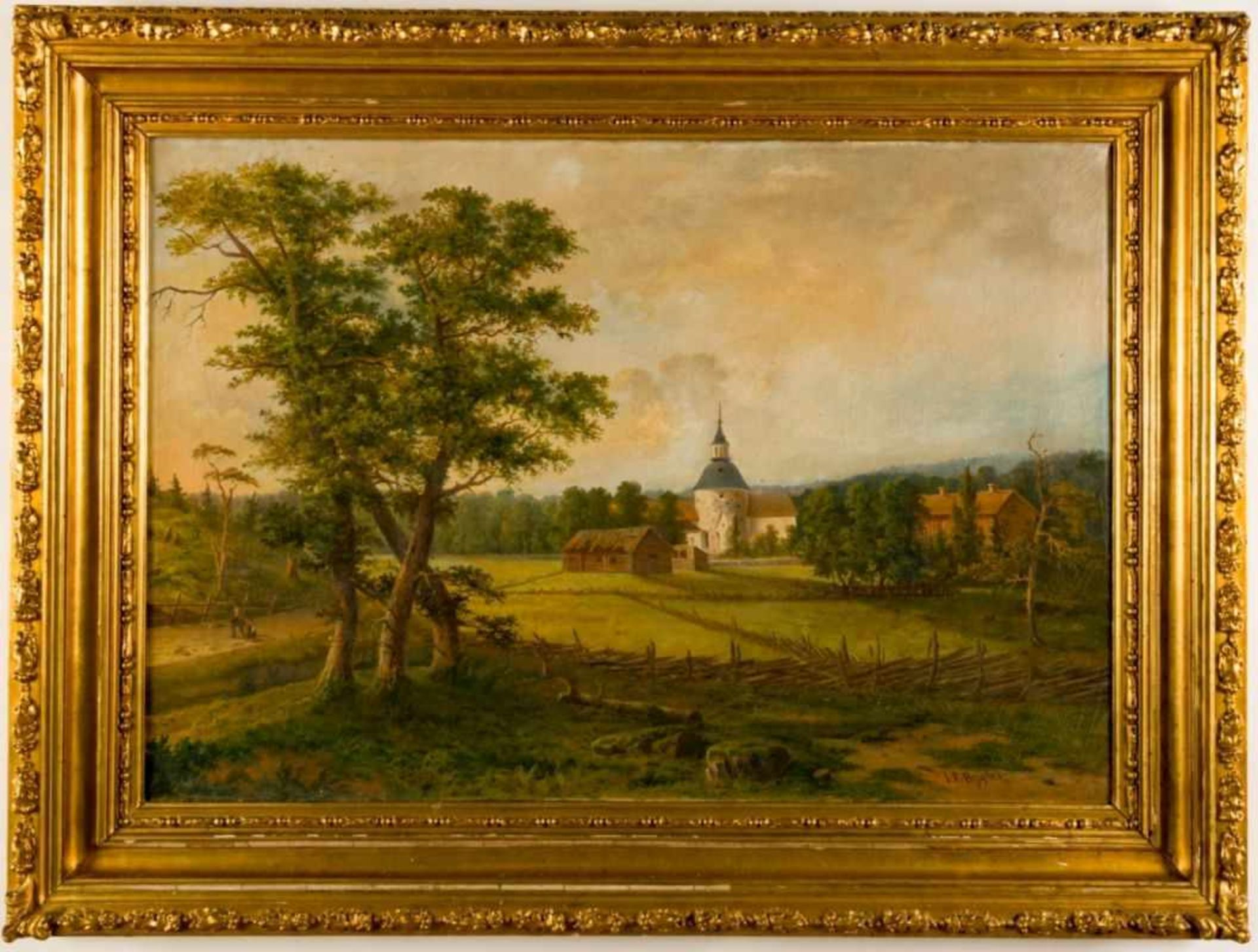 Monumental painting from Johan Fredrik BYGLER (1821-1876), Landscape, oil on canvas,signed, 82 x 118 - Bild 2 aus 2