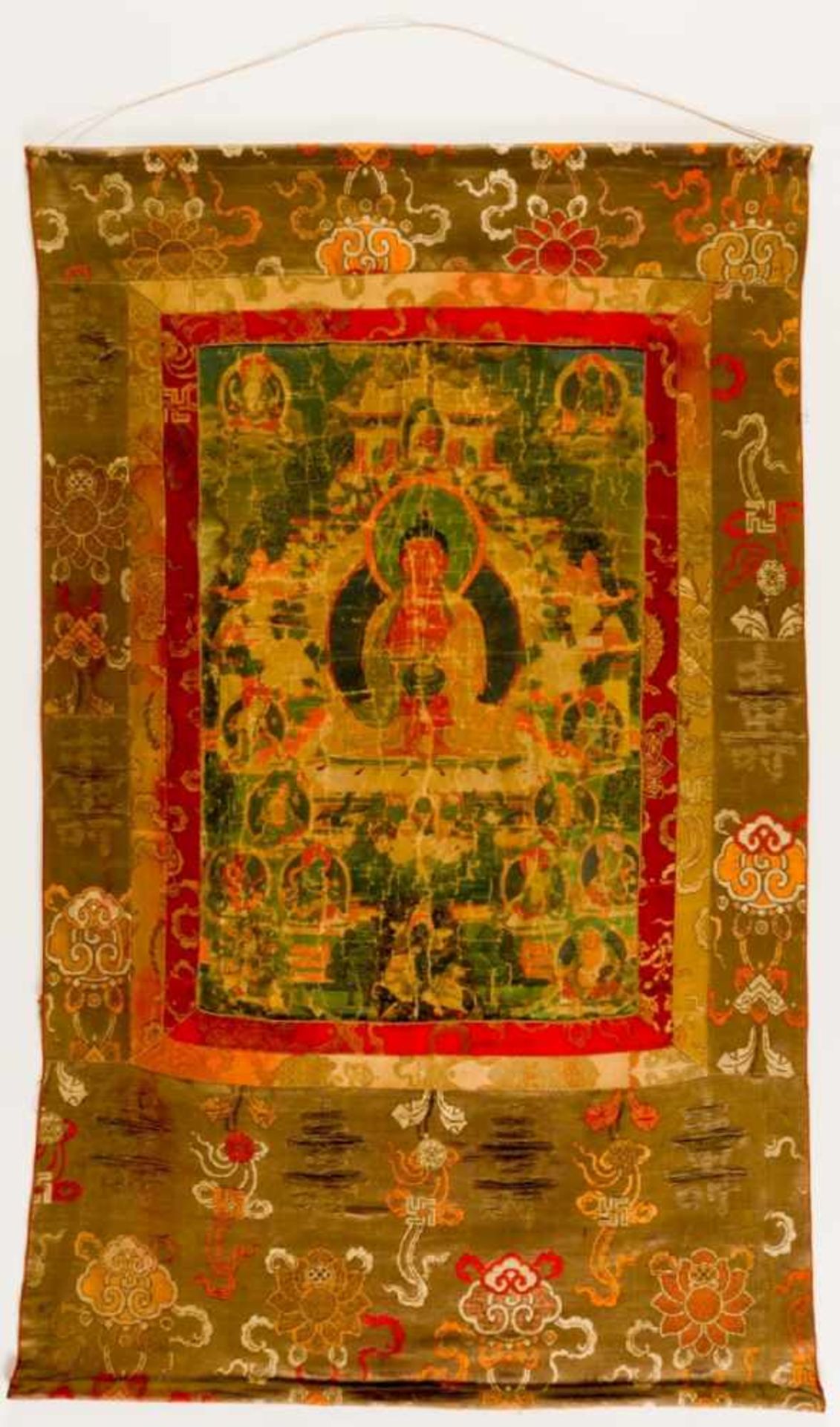 Thangka of Buddha, painting on cloth, Tibet (?), probably 18/19th century, 113 x 70 cm,bad